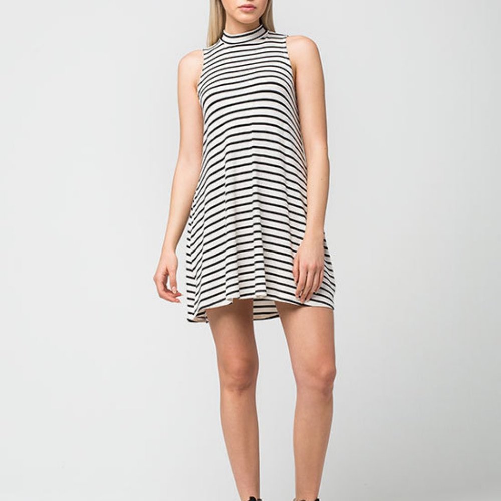 Mock Neck Striped Swing Tank Dress